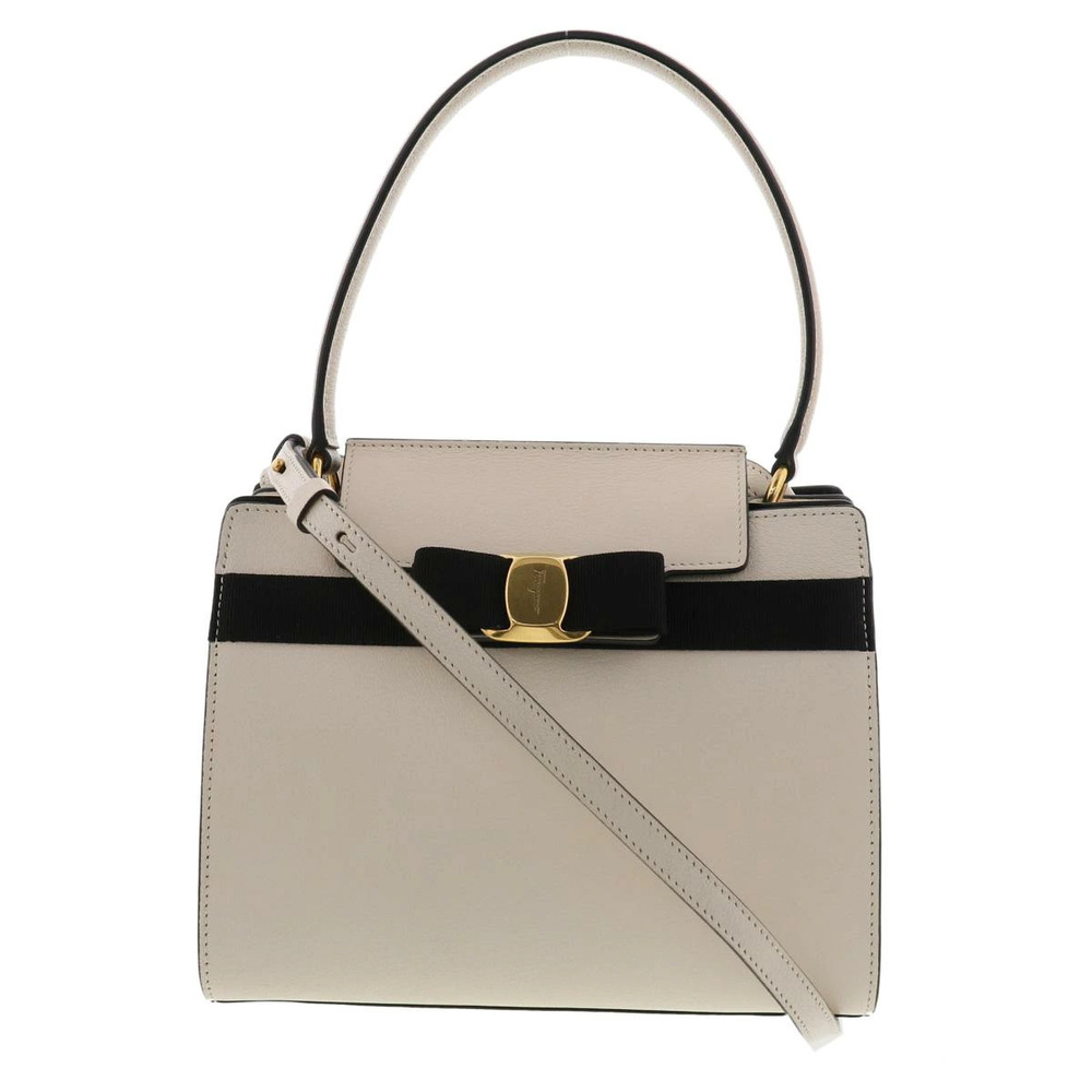 Salvatore Ferragamo Vara Ribbon Shoulder Bag Messenger White Leather